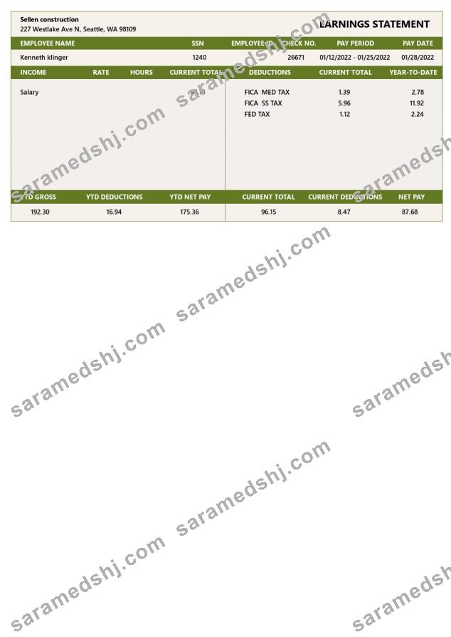 SELLEN CONSTRUCTION EASRNINGS STATEMENTS in PDF and Word formats